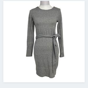 Dynamite Gray Zip-Shoulder Belted Sweater Dress – XS
